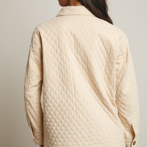 Diamond Quilted Corduroy Button-Up Jacket in Ecru - Picture 3 of 16